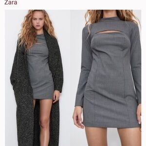 NWT Zara Gray Cut Out Houndstooth‎ Dress. Size S